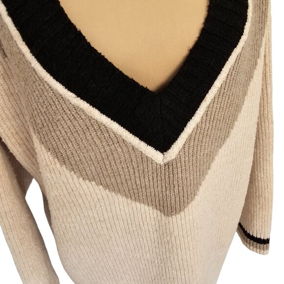 Smash + Tess Beige Cream Black Grey Long Sleeve Sweater Dress Sz M - Picture 2 of 9